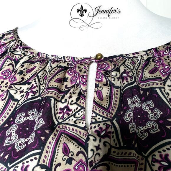 Gap Women Purple Medallion Print Keyhole Blouse Size Large - Picture 3 of 9